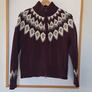 L.L. Bean Knit Lambswool Fair Isle Burgundy Sweater